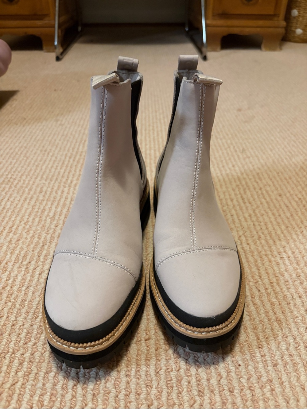 Toms Cream Chelsea Boots with Black and Tan Trim